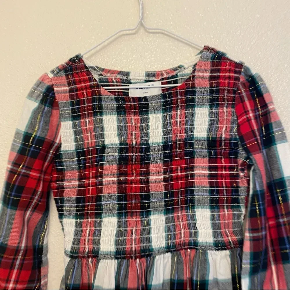 Old Navy girls Plaid Flannel Smocked Long-Sleeve Dress Christmas holiday L 10-12